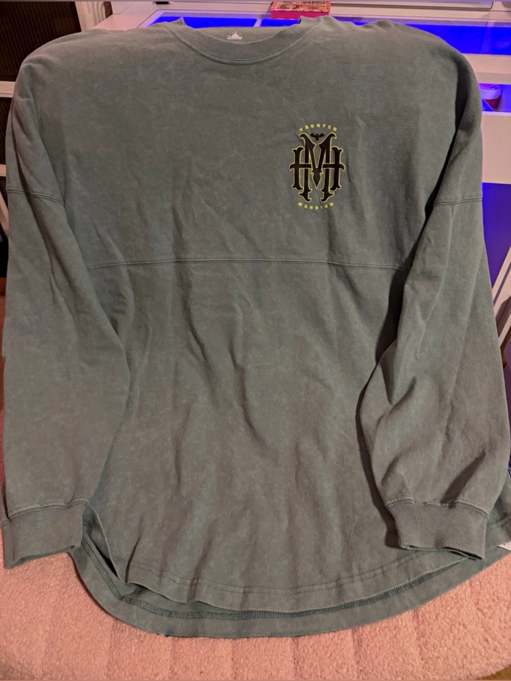 Disney Men's Long Sleeve Tee in Faded Teal with Chest Logo